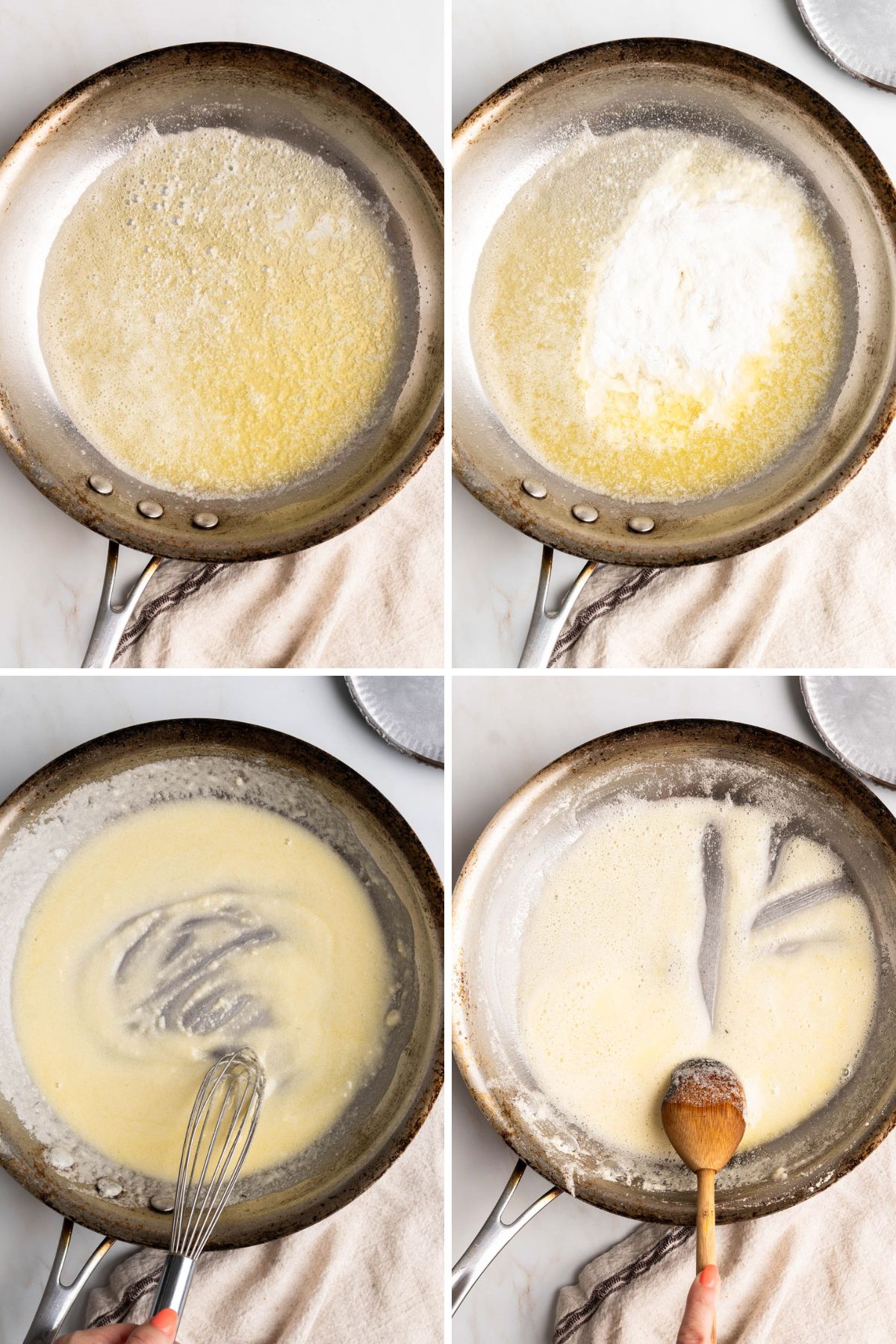 Making gluten-free roux in a pan.