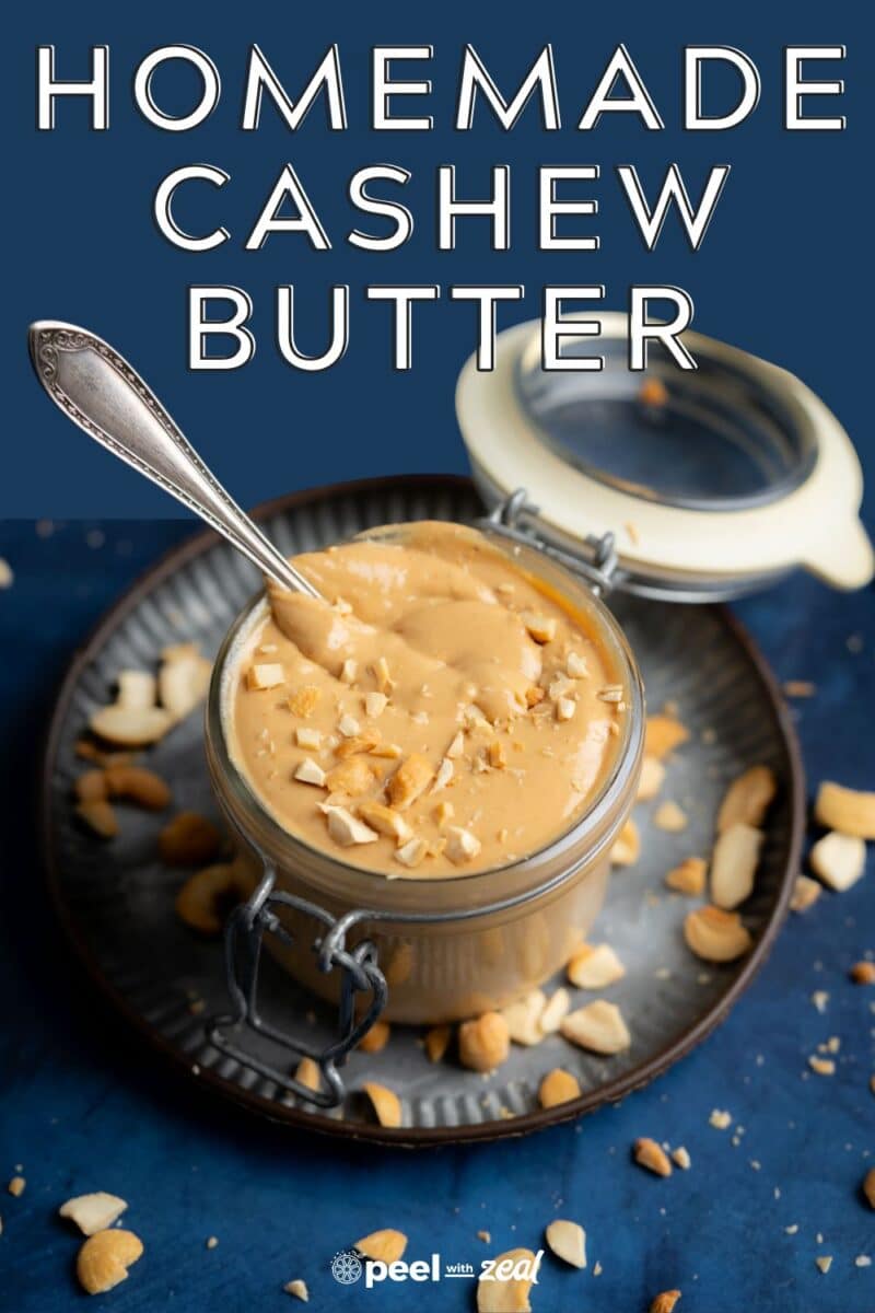 Homemade cashew butter in a jar.