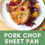 Pork chop dinner on a plate.