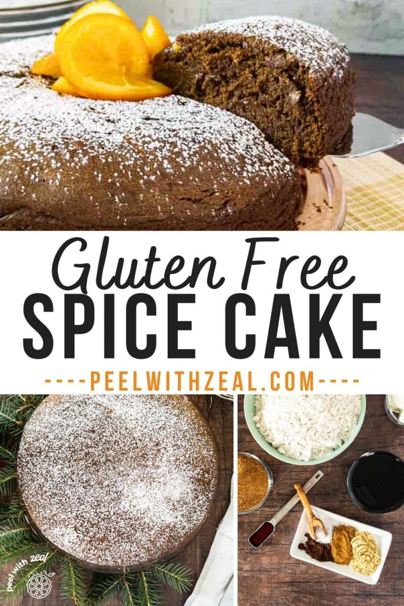 Glute free spice cake on a cake plate.