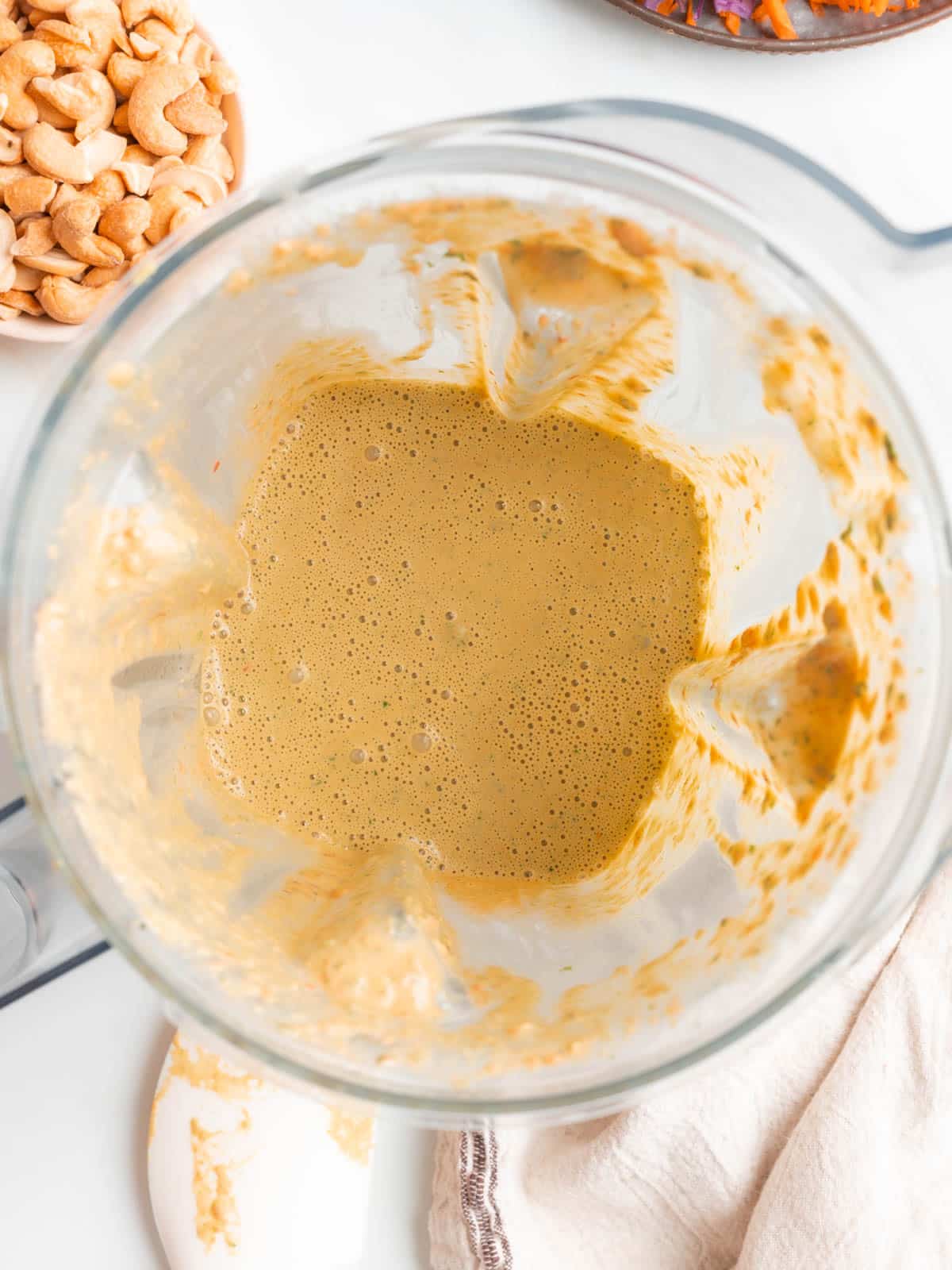Blended dressing in a vitamix.