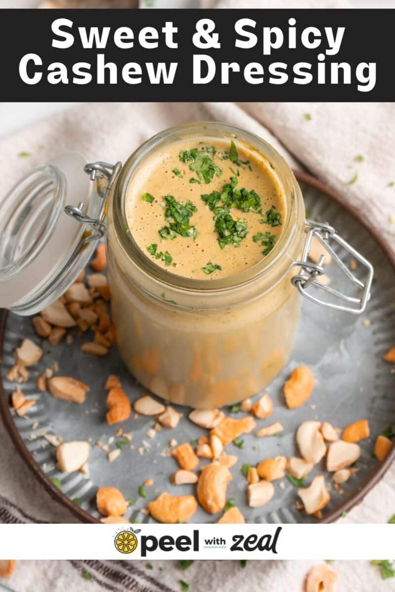 Spicy cashew dressing in a jar.