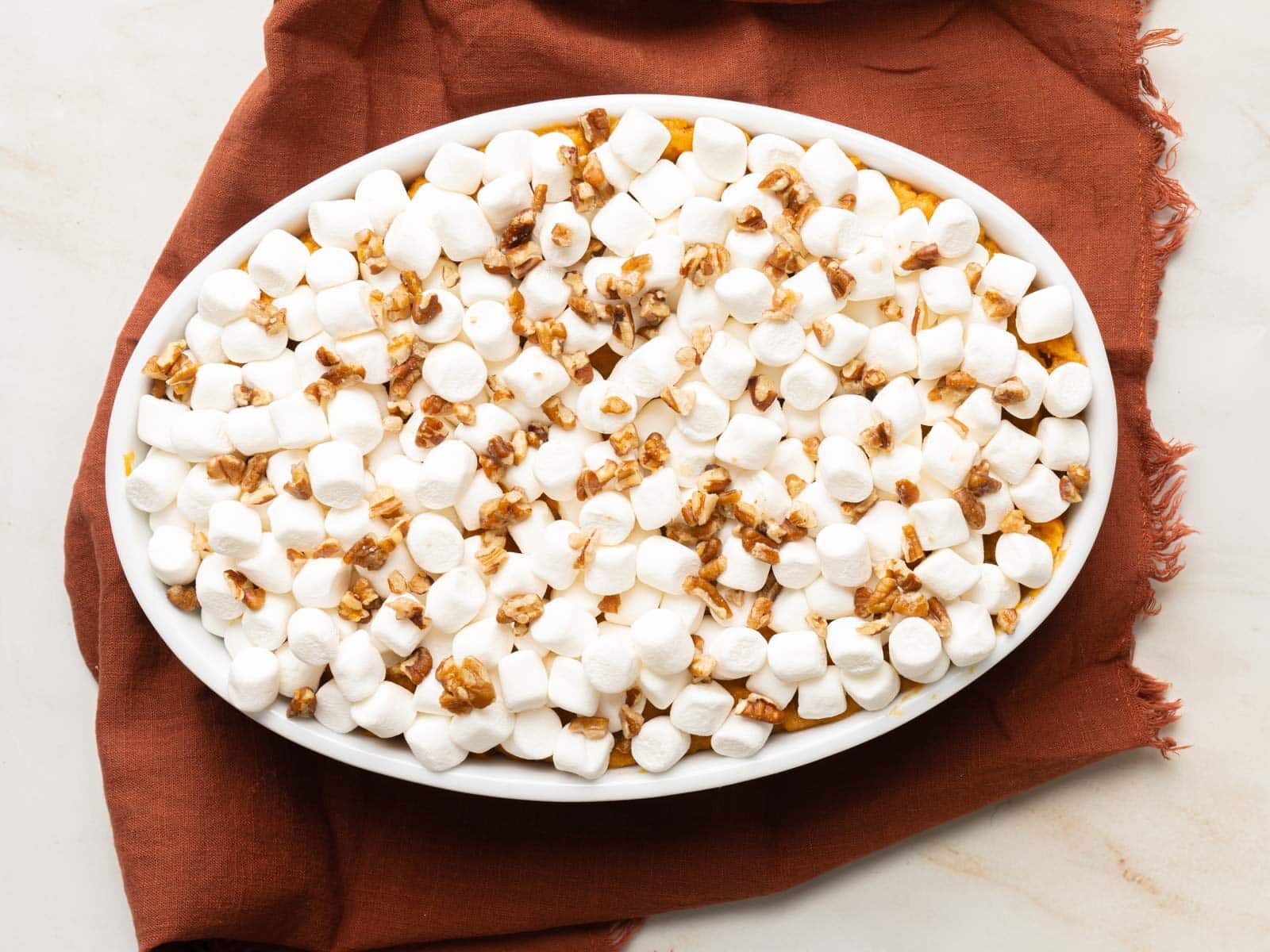 Mini marshmallows with toasted pecans.