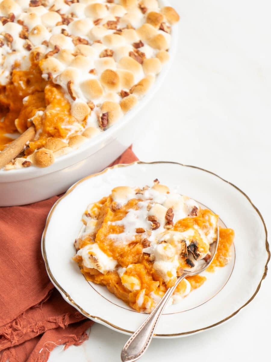 A serving of sweet potato casserole.