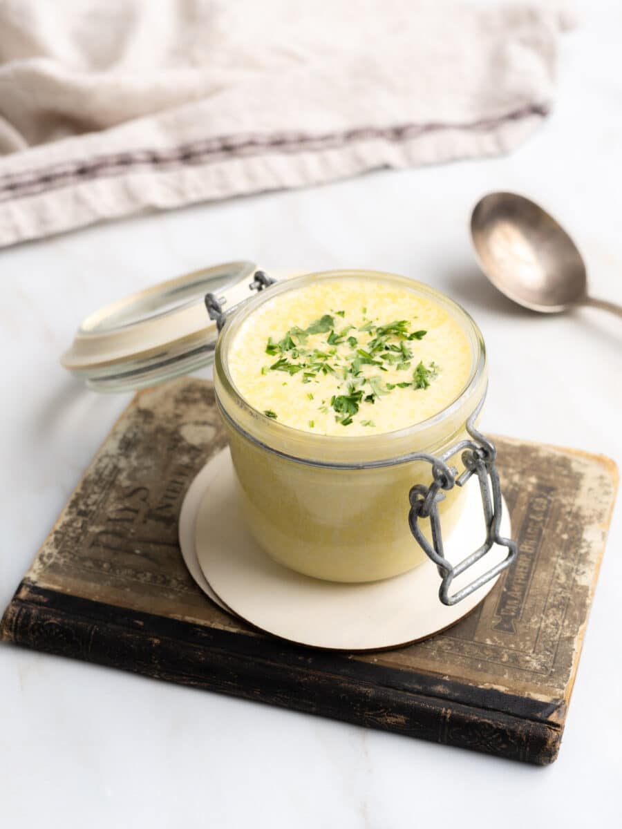 Horseradish aioli in a jar.
