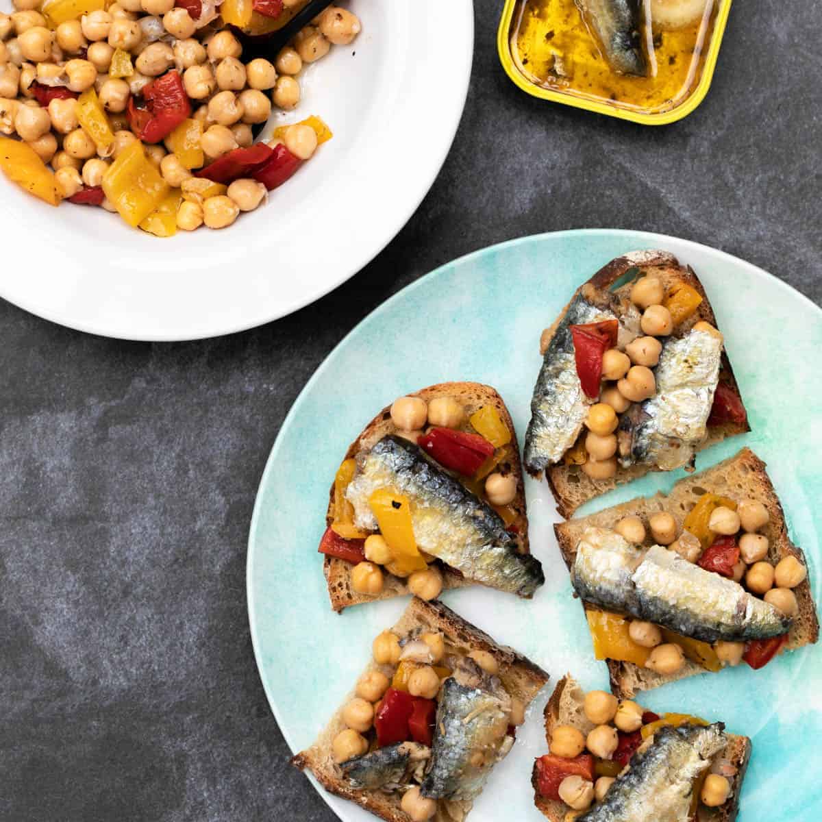 Sardines on toast with chickpeas.