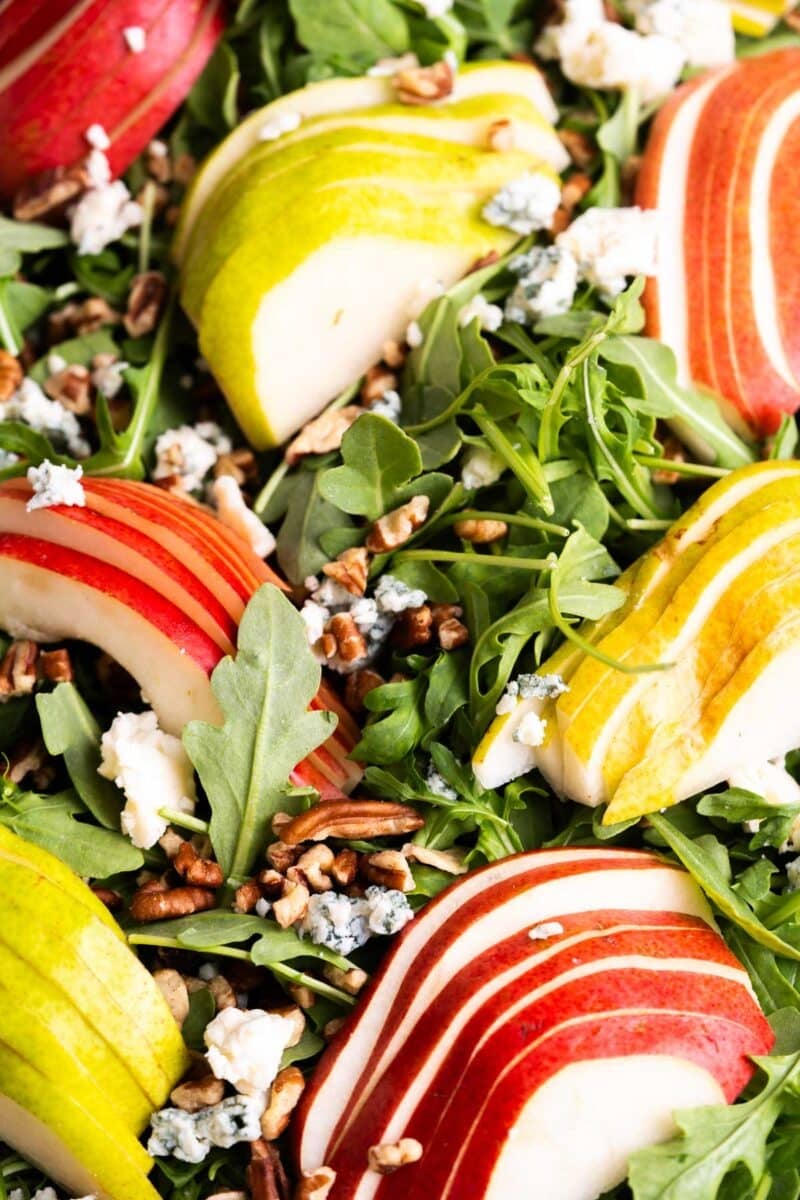 Arugula salad with pears and toasted pecans.