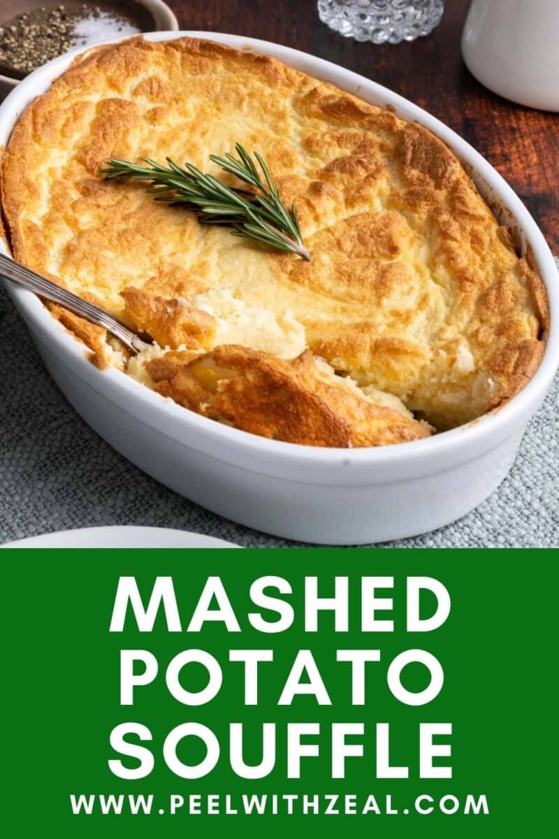 Potato souffle in a casserole dish.