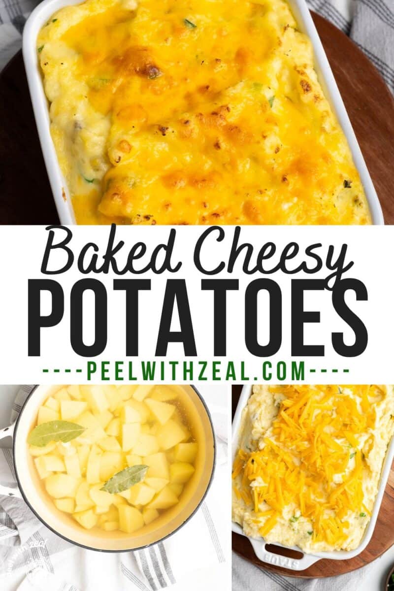 Baked mashed potatoes with cheese.