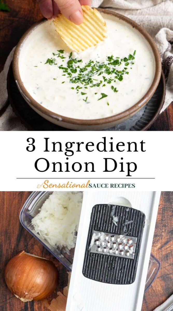 Dipping a potato chip into cream cheese onion dip.