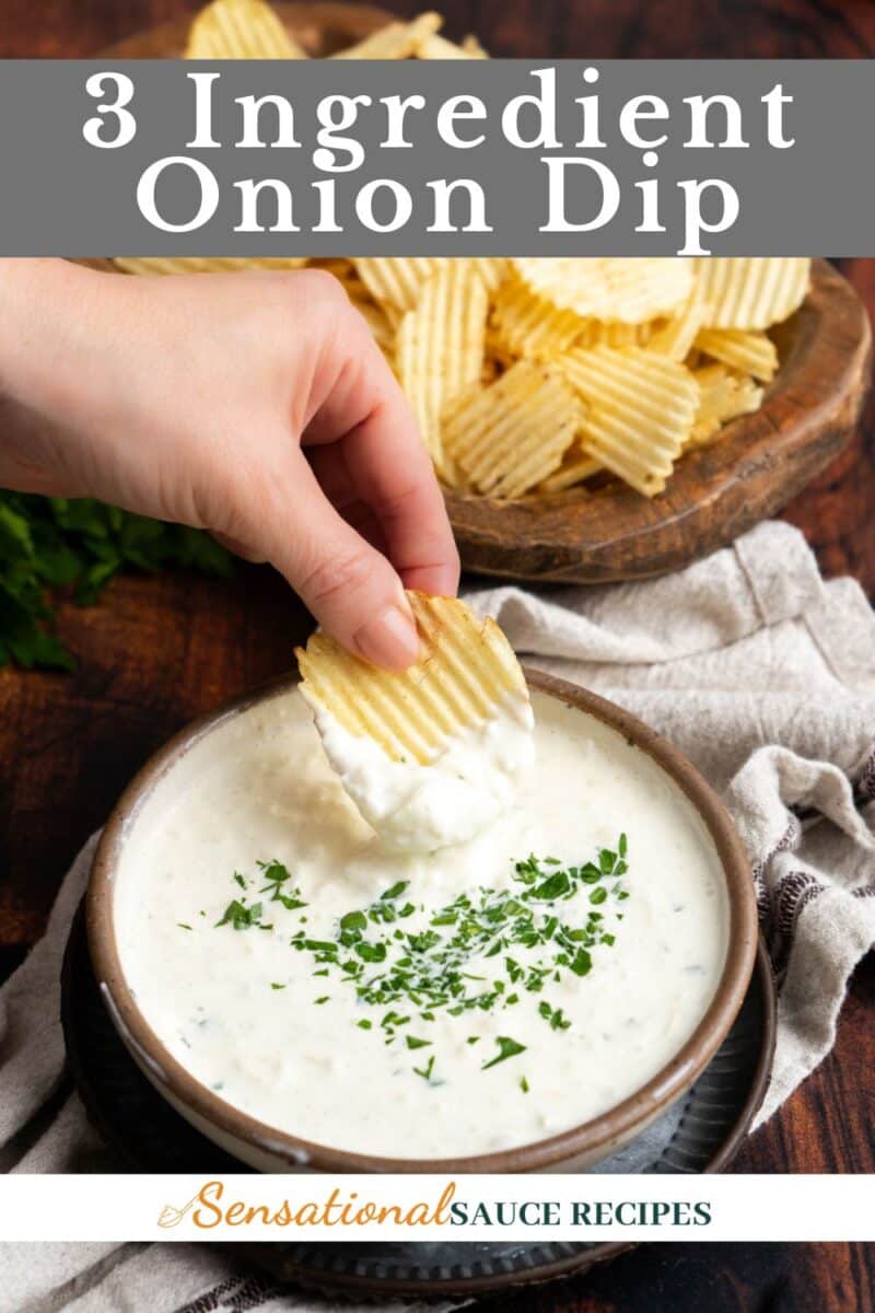 Dipping a potato chip into cream cheese onion dip.