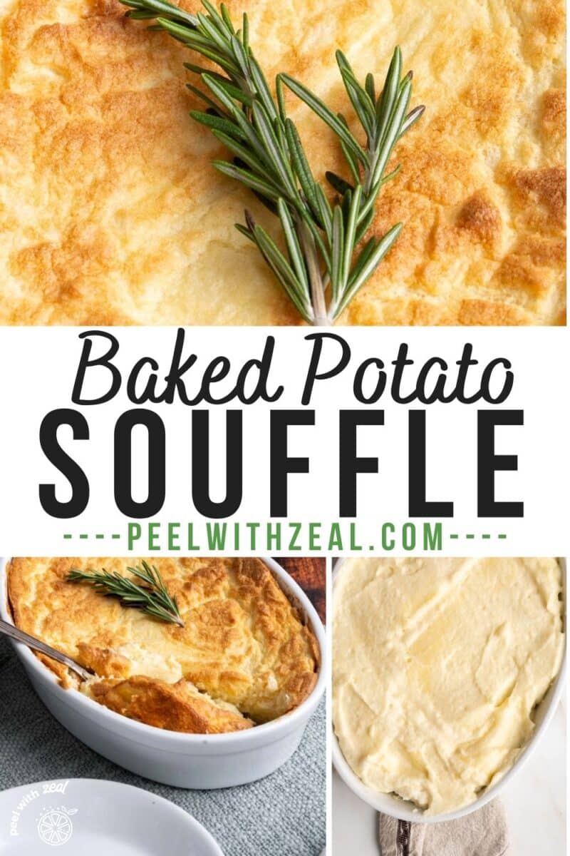 Potato souffle in a casserole dish.