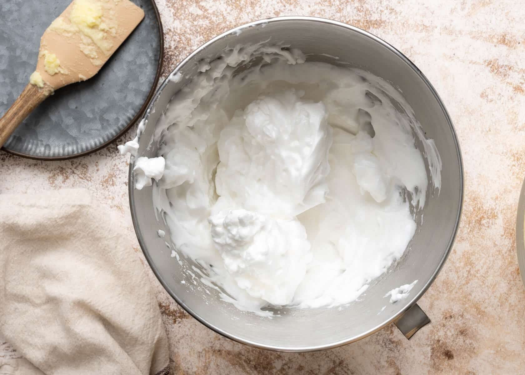 Egg whites with stuff peaks.