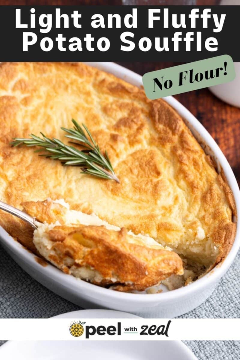 Potato souffle in a casserole dish.