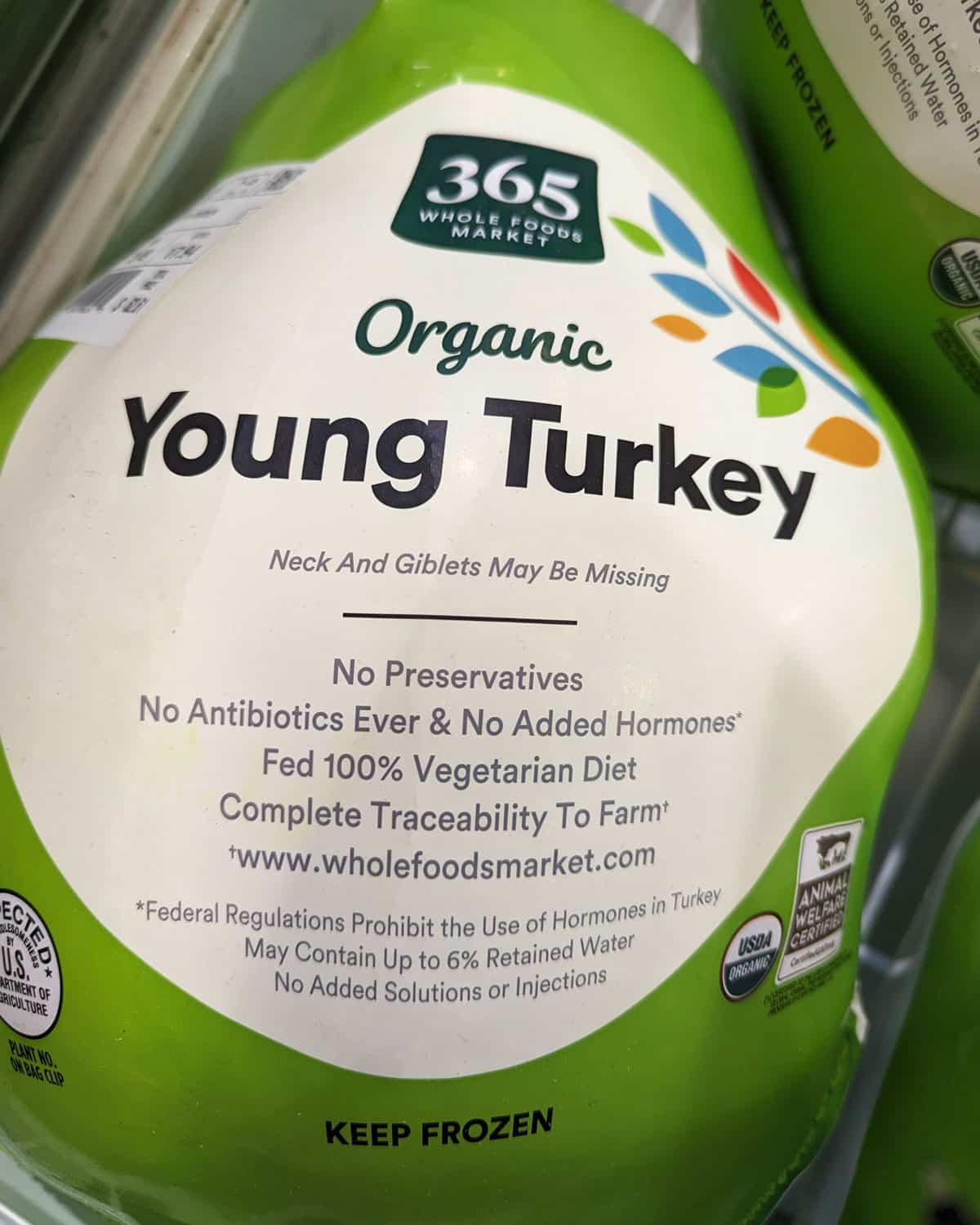 frozen turkey in its packaging.