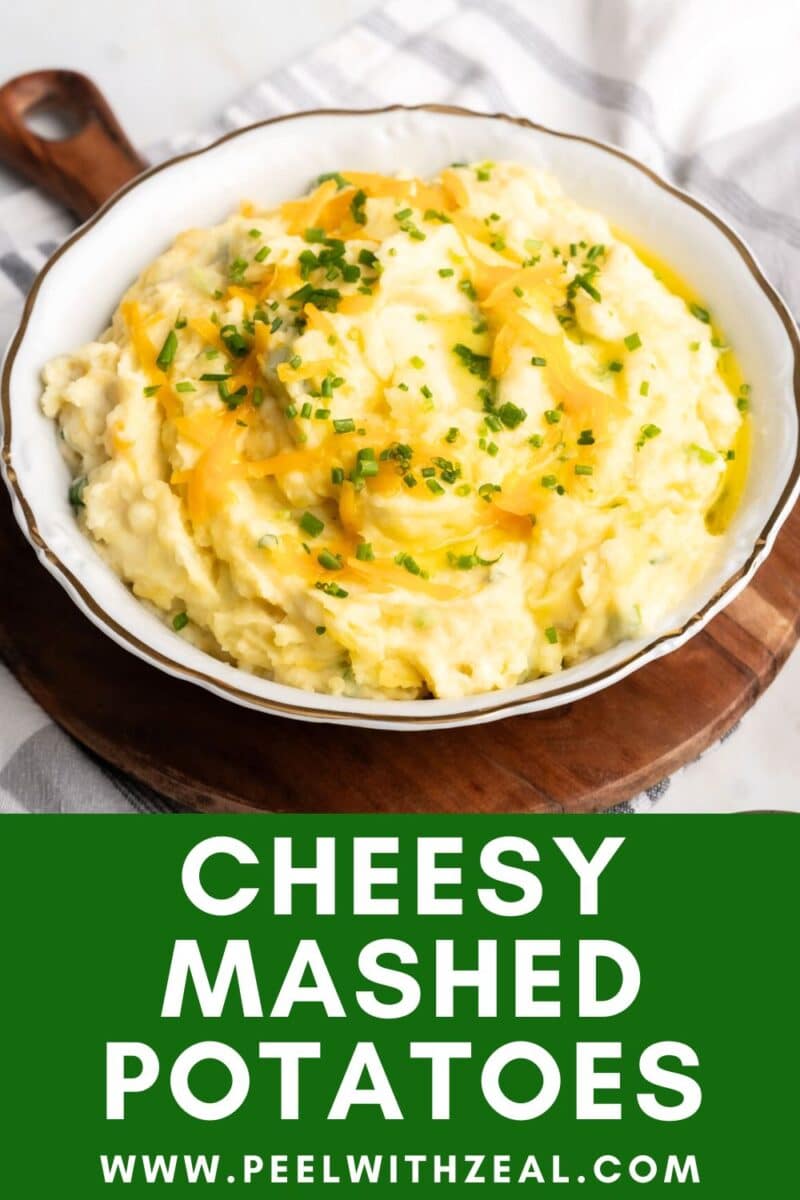 Mashed potatoes with cheese in a bowl.