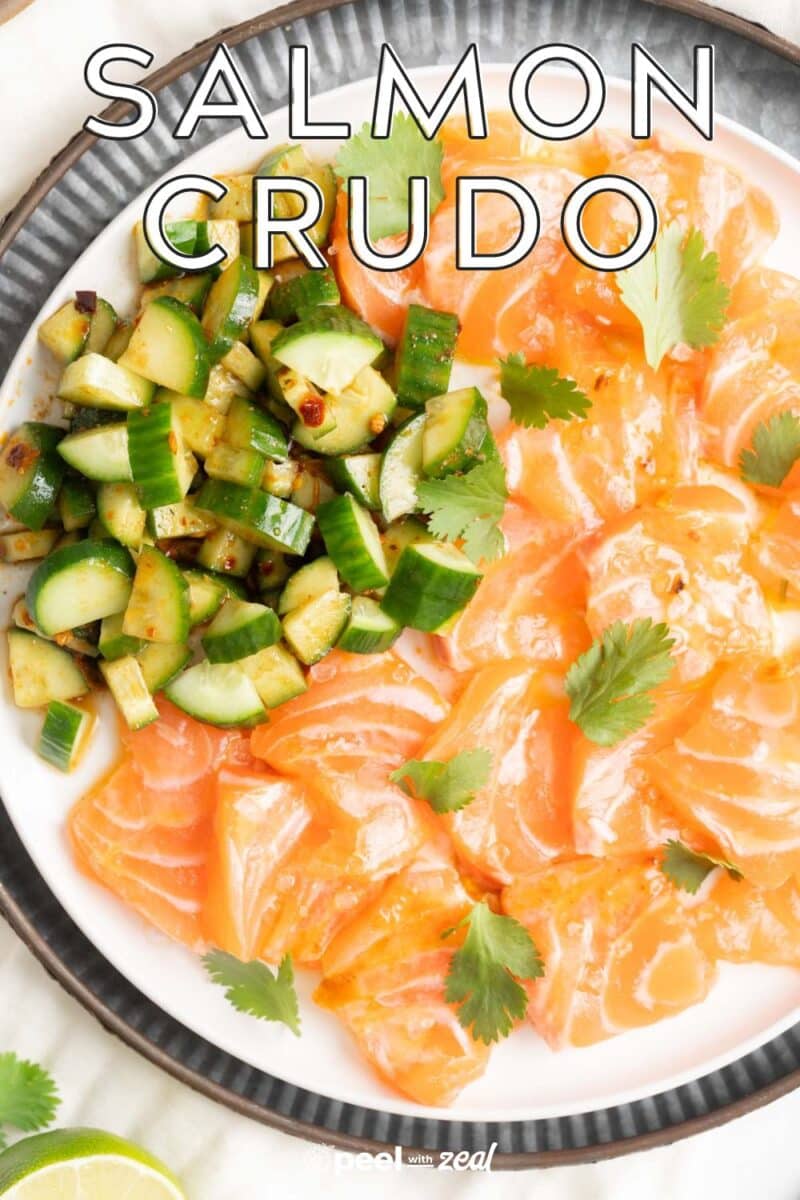 Salmon Crudo with a side of veggie.