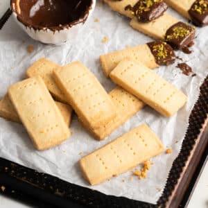 Shortbread on top of baking sheet.