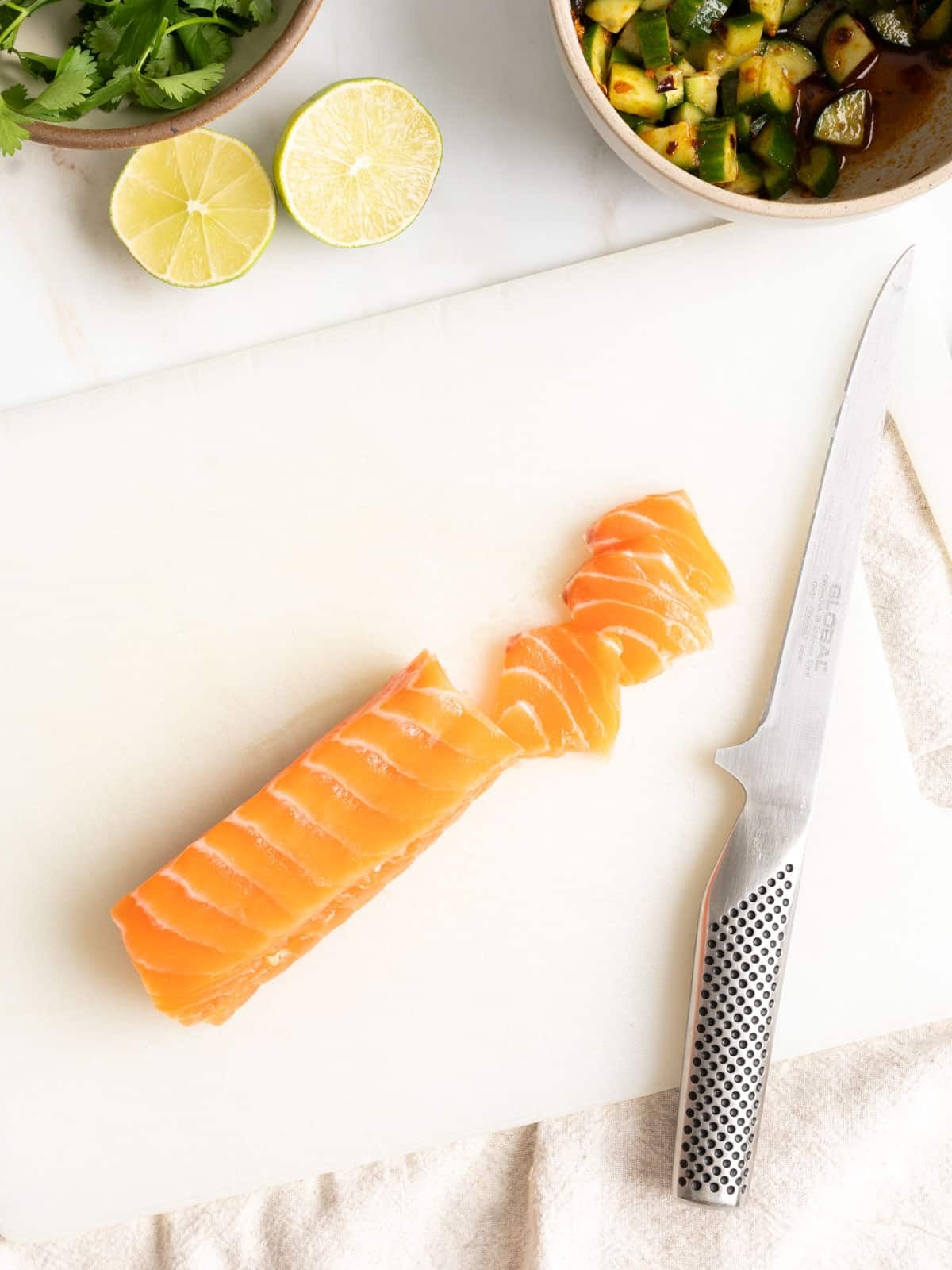 Slices of salmon.