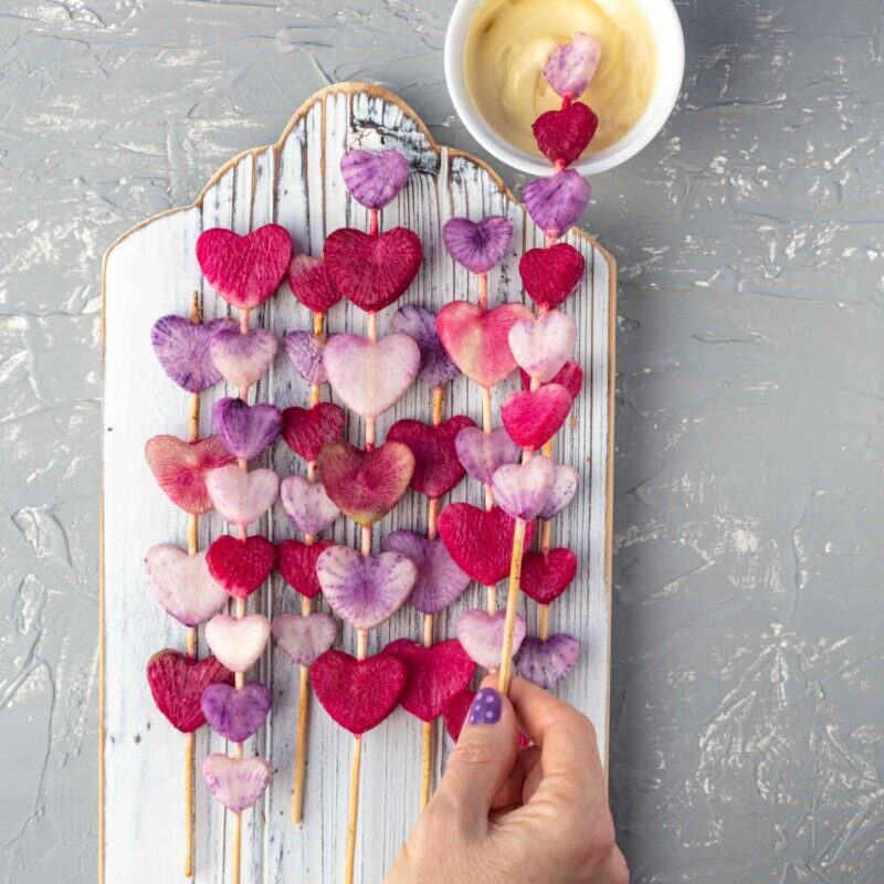 Watermelon radish heart shape wand.