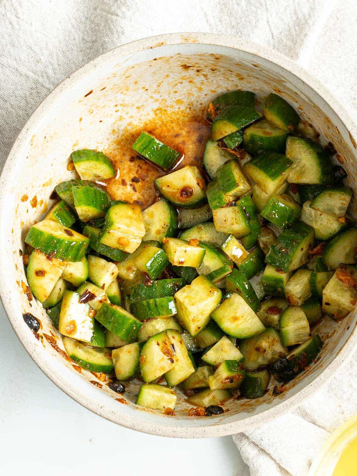 Spicy cucumber slices.