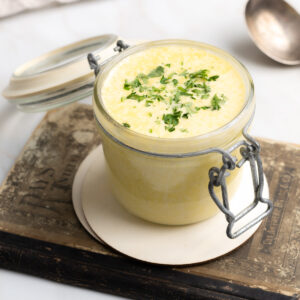 Horseradish aioli in a jar.