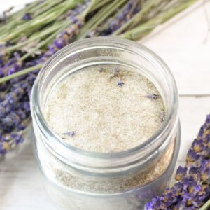 Lavender sugar in a jar.