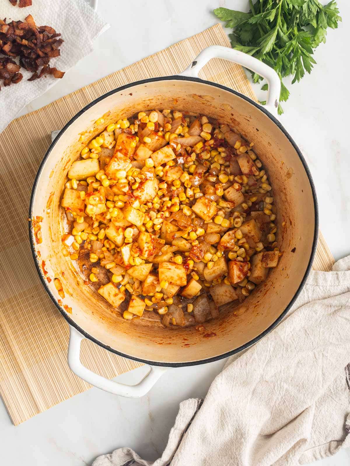 Sautéed corn and potatoes.