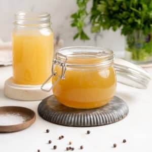 Shrimp stock in a container.