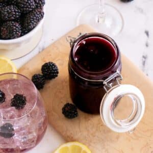 Blackberry syrup in a jar.