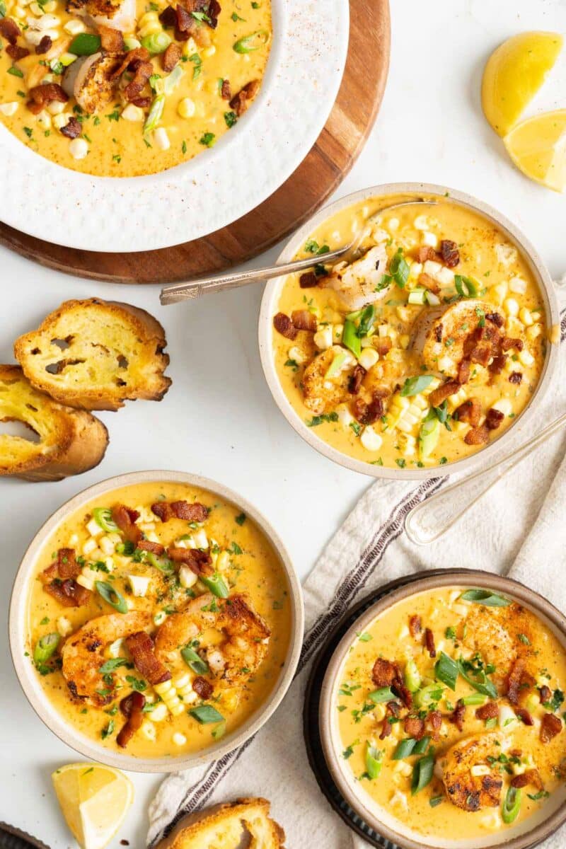 Bowls of shrimp bisque.
