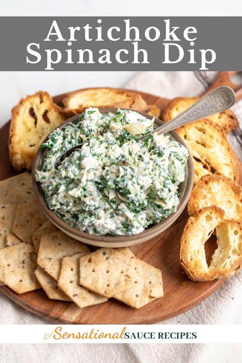 Artichoke spinach dip in a bowl.