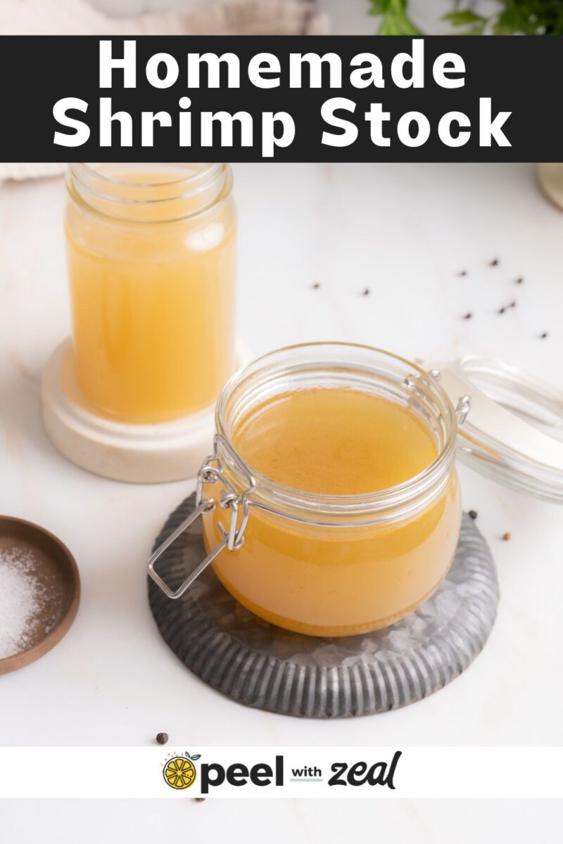 Shrimp stock in a container.