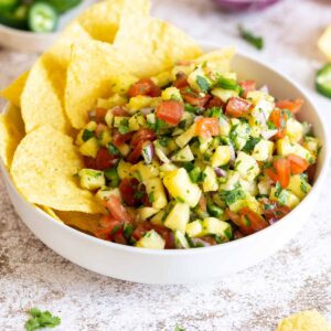 Pineapple pico de gallo with chips.