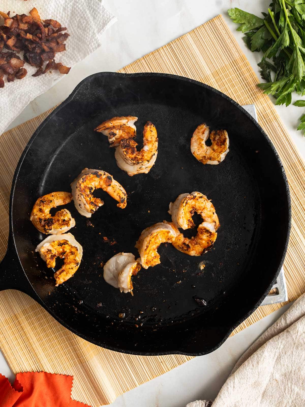 Cooked shrimps.