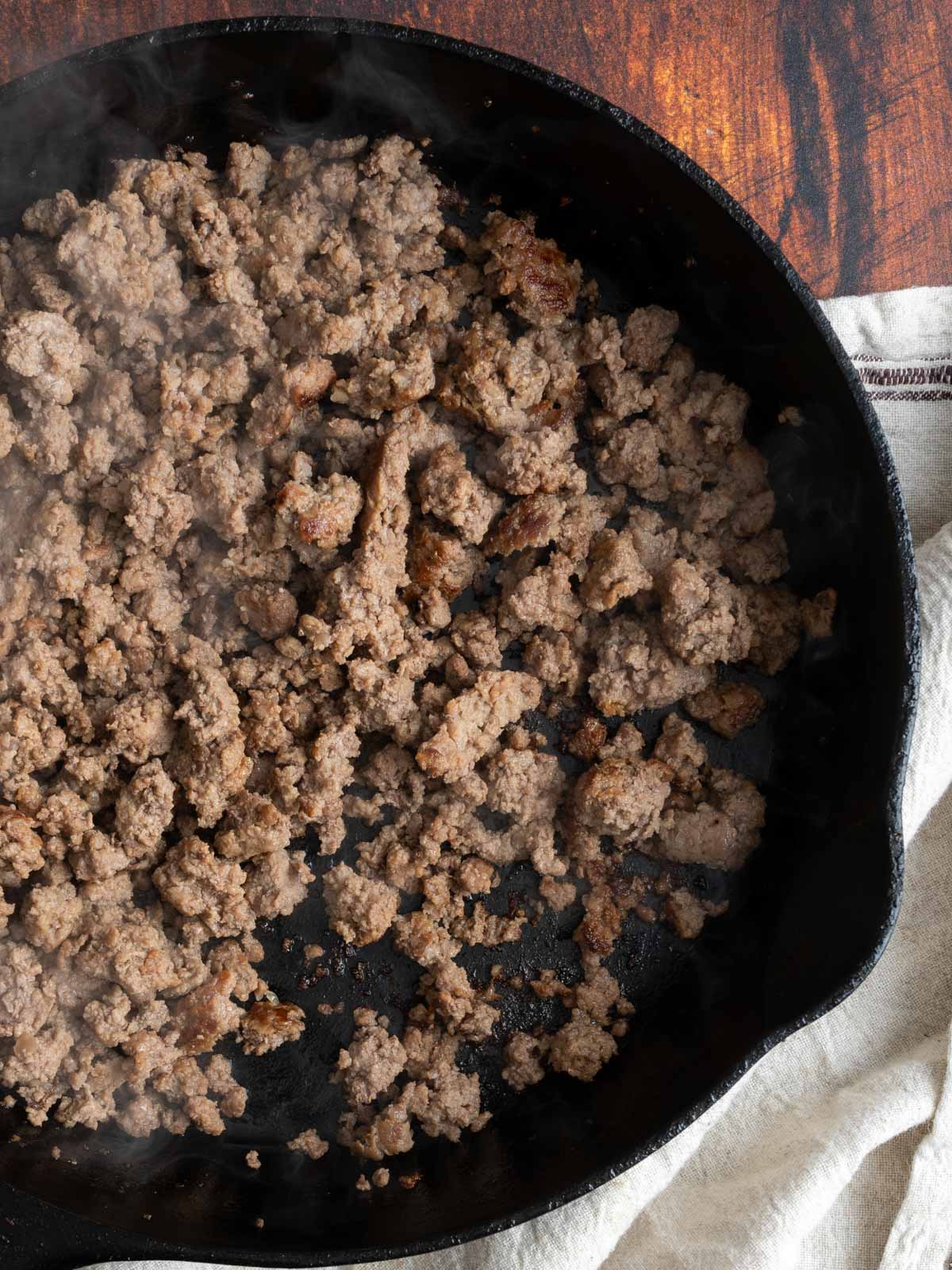 Taco meat on a skillet.