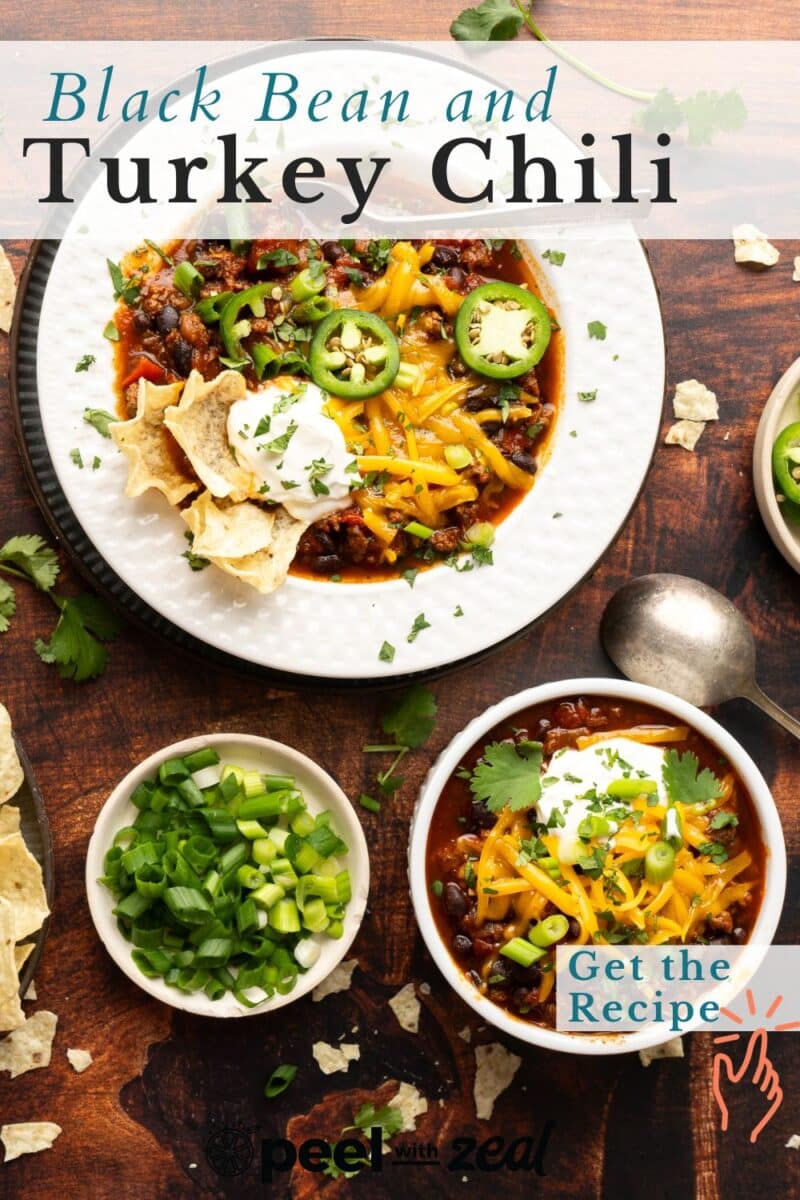 Servings of black bean turkey chili.