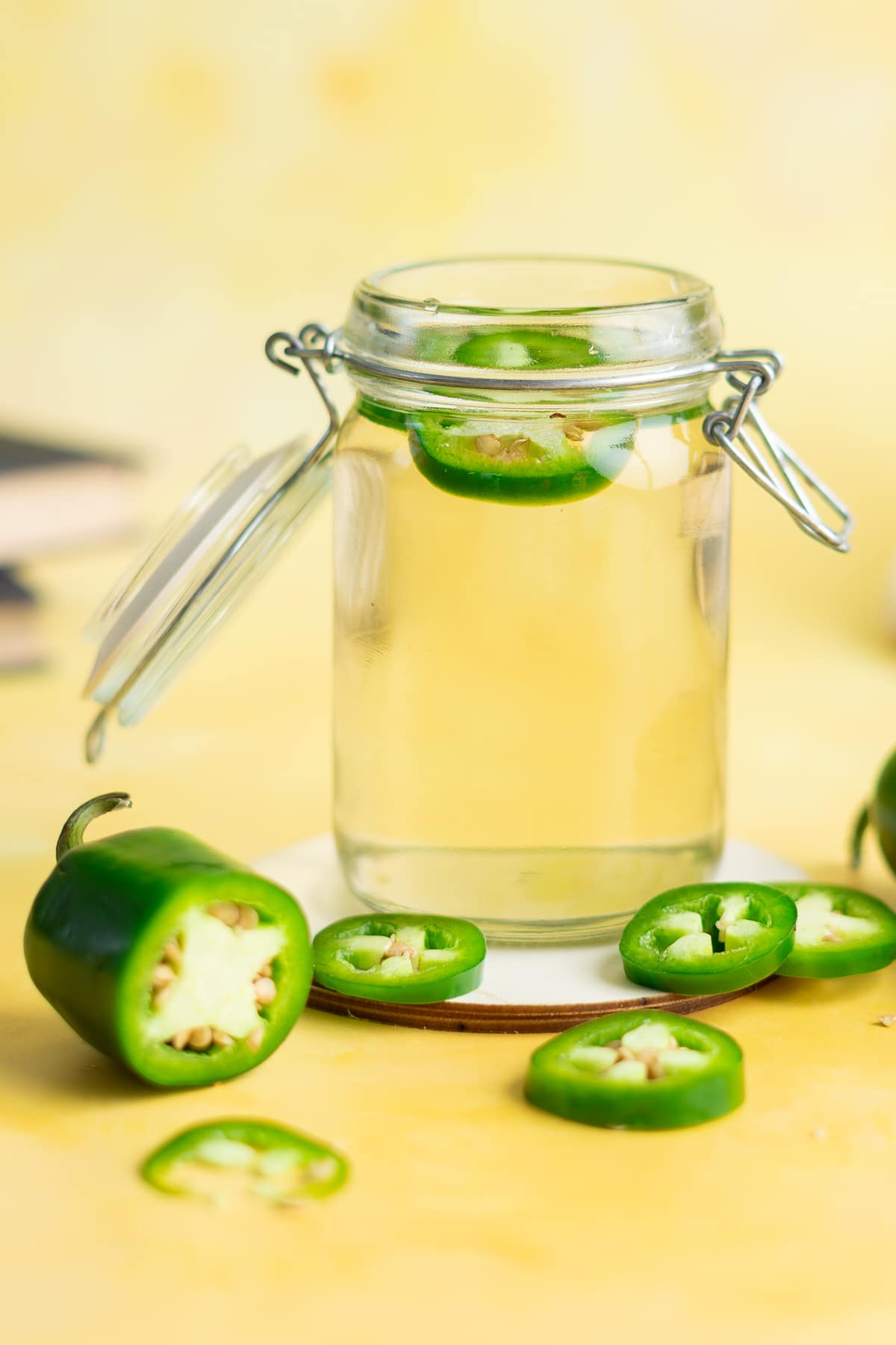 Simple jalapeno syrup in a jar.