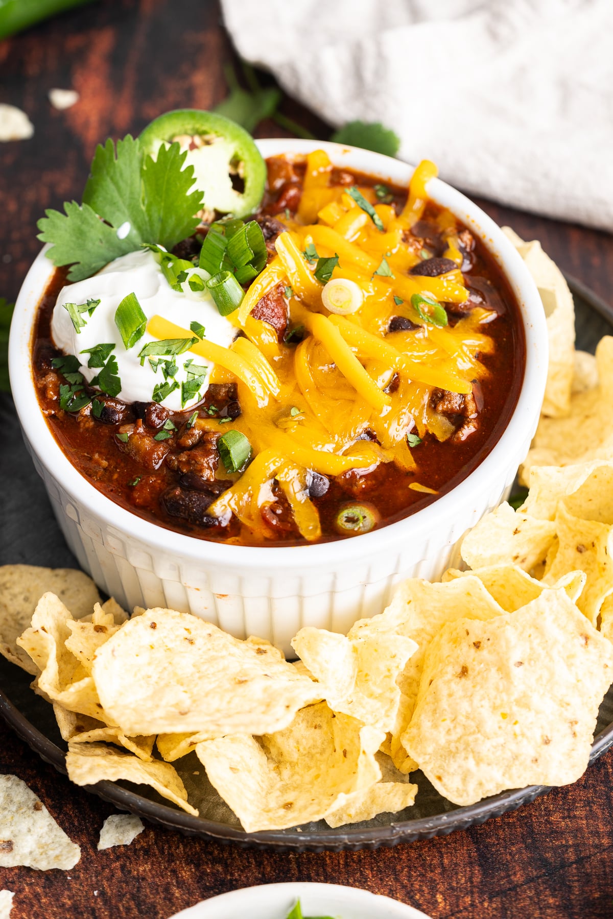 A bowl of turkey chili.