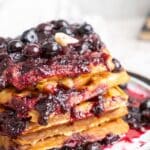 Pancakes with blueberry syrup.
