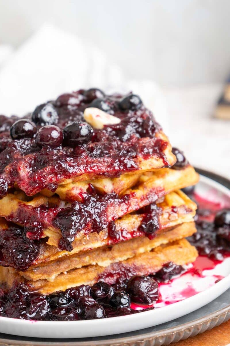 Pancakes with blueberry syrup.