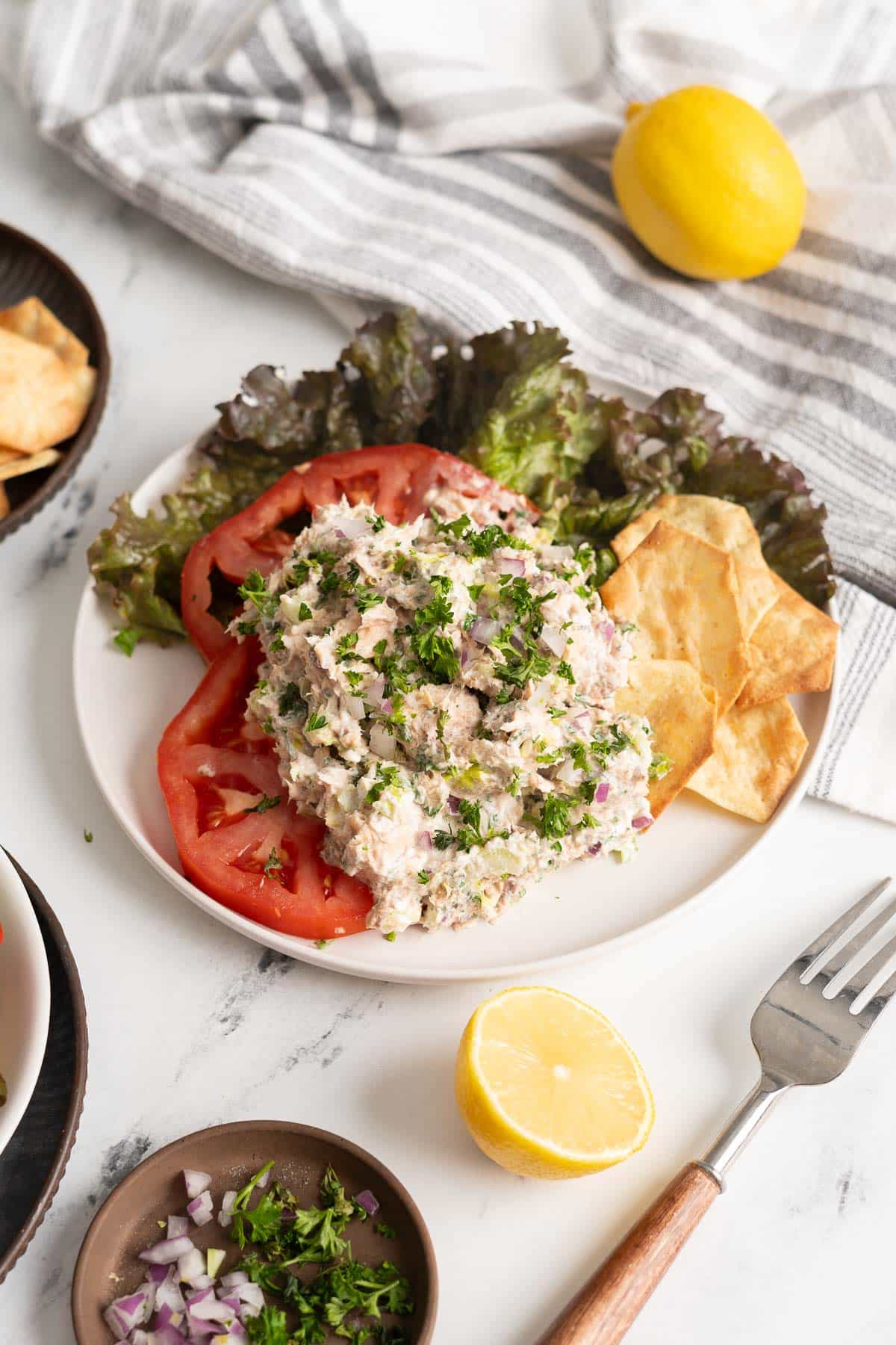 Canned salmon salad on a plate.