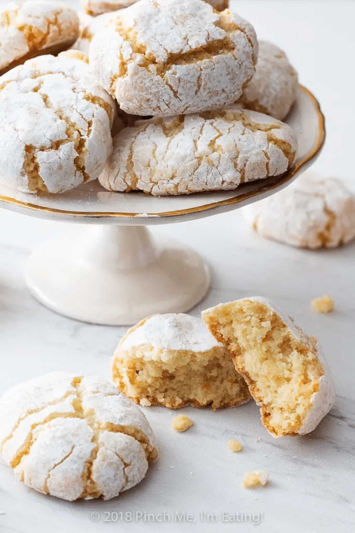 Italian almond cookies on a serving platter.