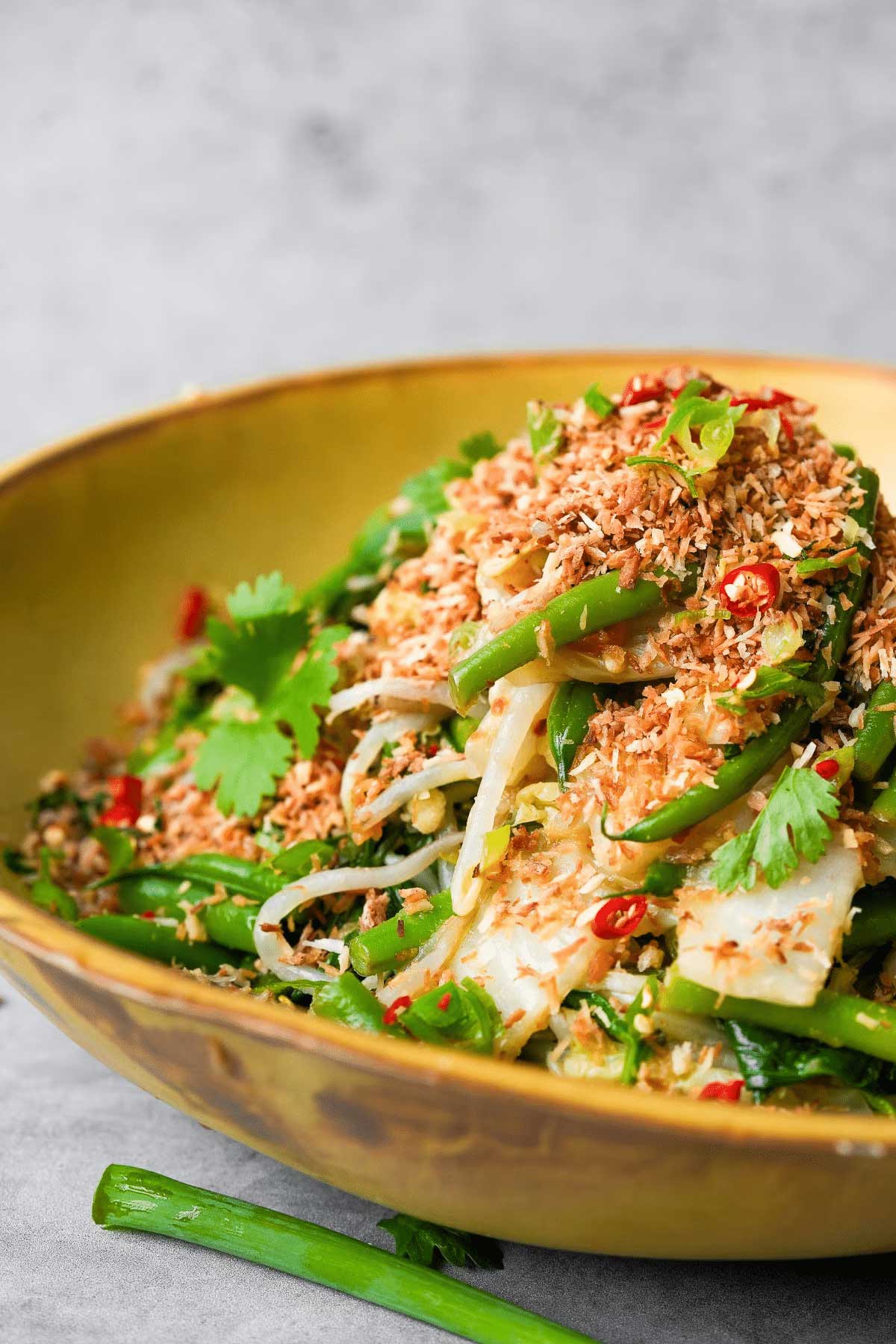 salad garnished with parsley.