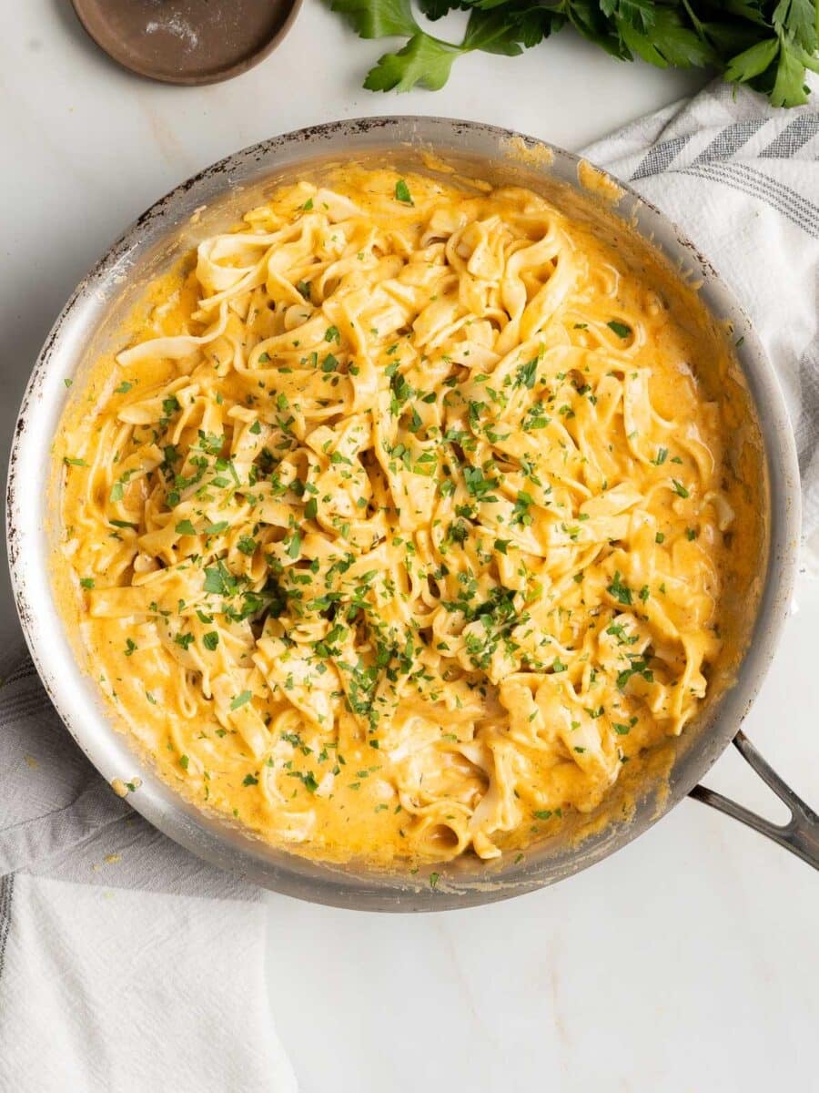 Pasta with Cajun alfredo sauce.