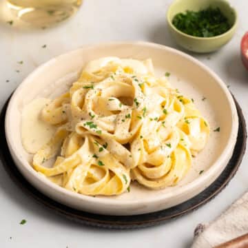 Gluten-free pasta with alfredo sauce.