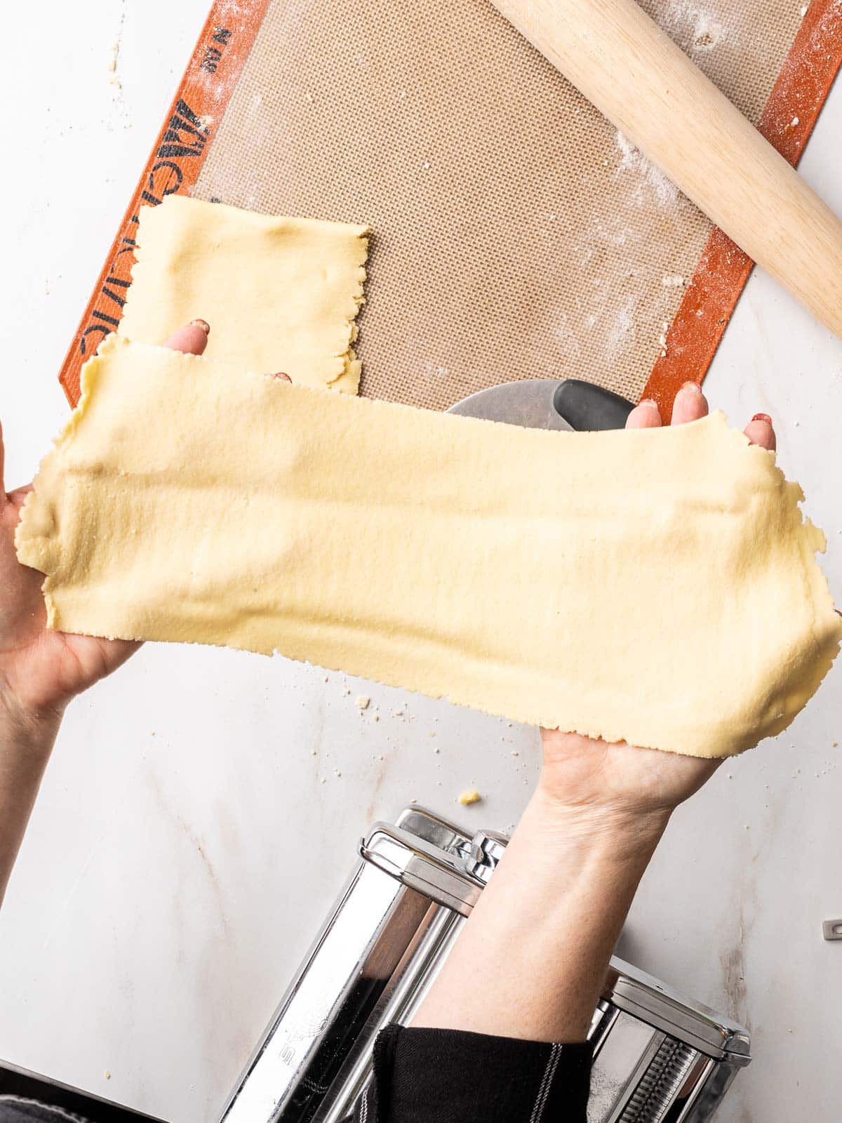 Stretched out pasta dough.