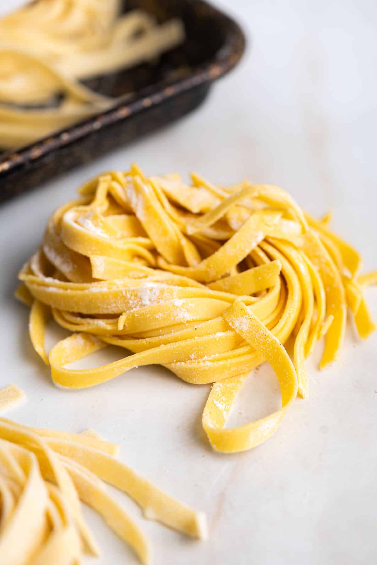 Uncooked fresh pasta.