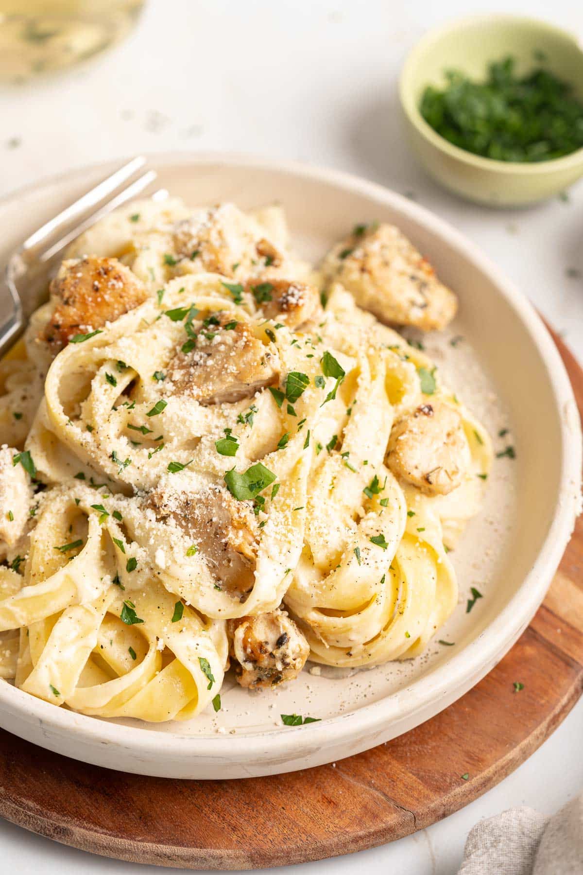 Gluten-free chicken alfredo pasta.