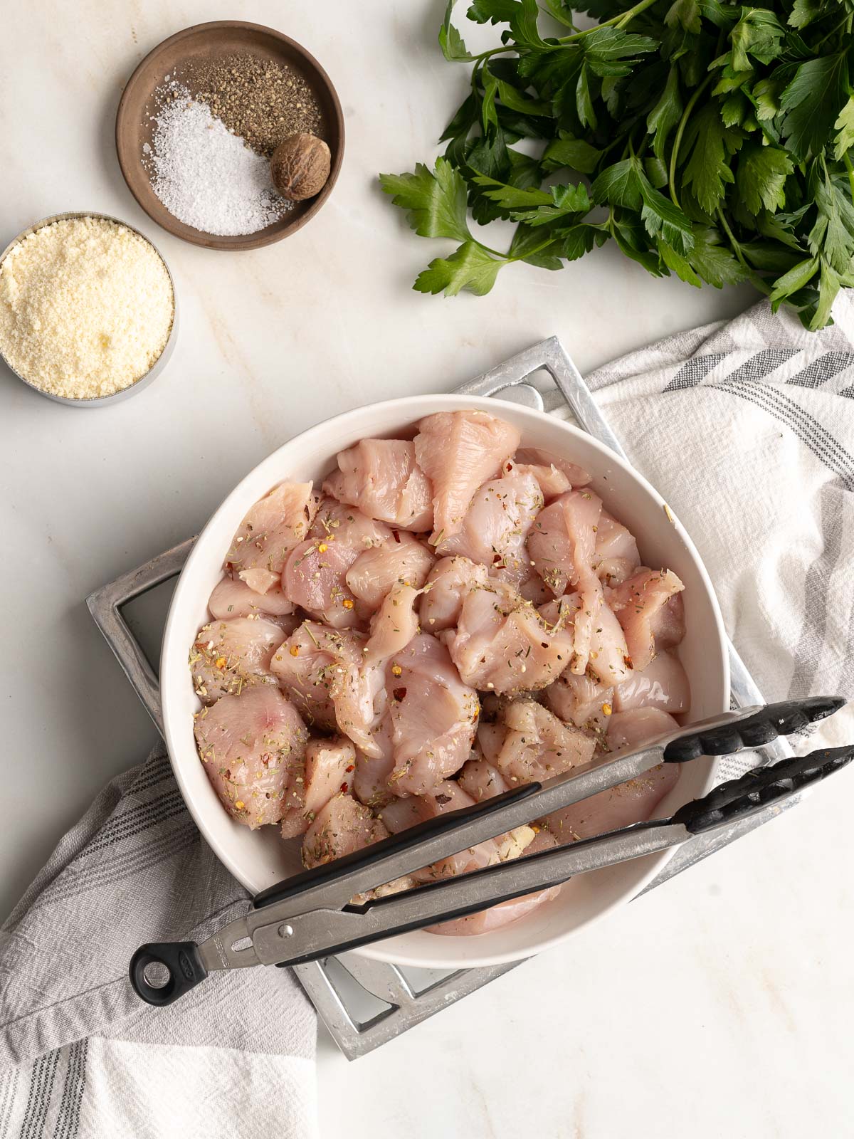 Chicken cuts in a pot.